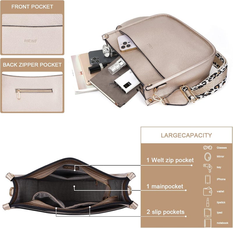 HKCLUF Crossbody Bags for Women Trendy Vegan Leather Hobo Handbags With 2PCS Adjustable Guitar Strap Shoulder Bucket Bags - Image 2